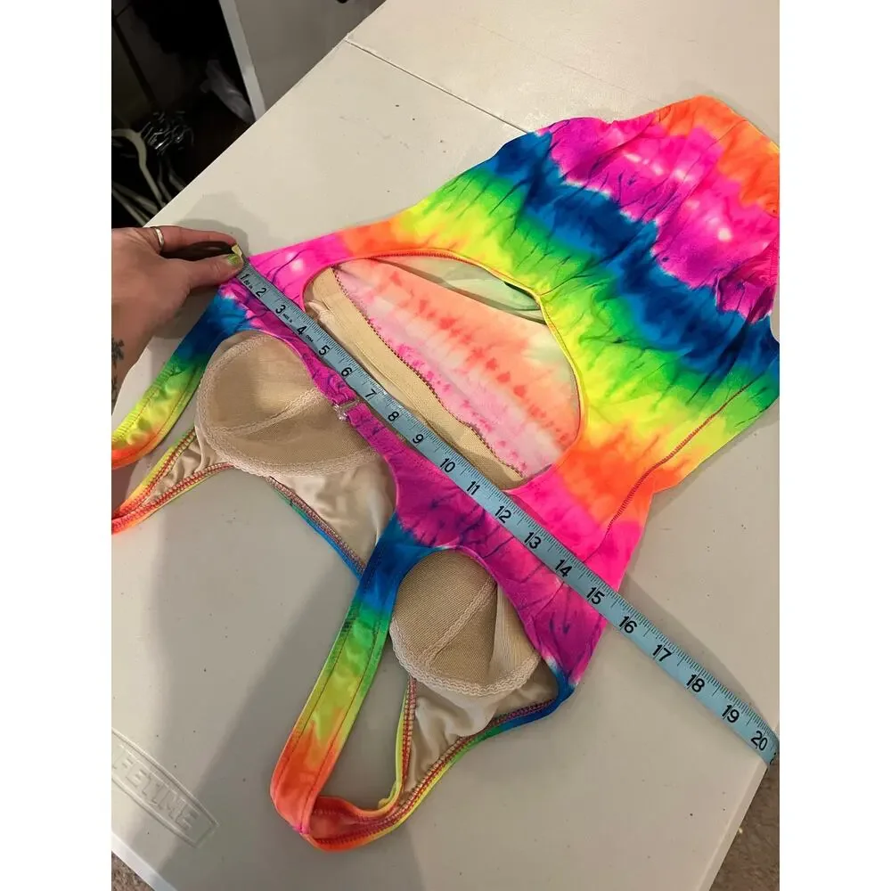 Vintage Rainbow Tie Dyed One Piece Swim Suit Size Small - Medium
